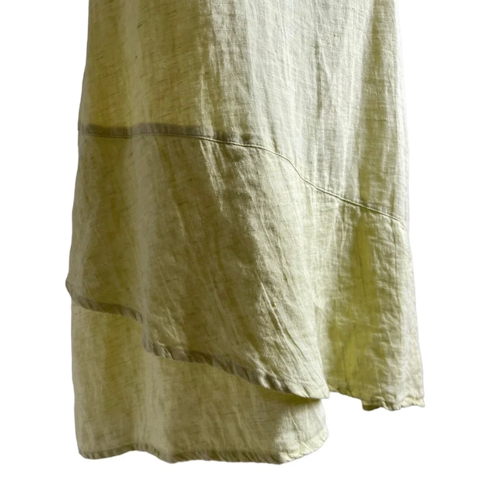 Flax Linen Lime Green Chartreuse Sleeveless Three Button Maxi Dress Size Large - Picture 12 of 16